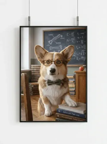 Realistic Corgi Scholar Glasses Bow Tie framed preview