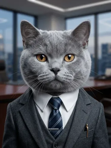 Realistic Corporate Cat Business Suit Portrait