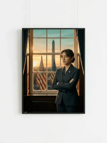 Realistic Executive Portrait Washington Monument View framed preview