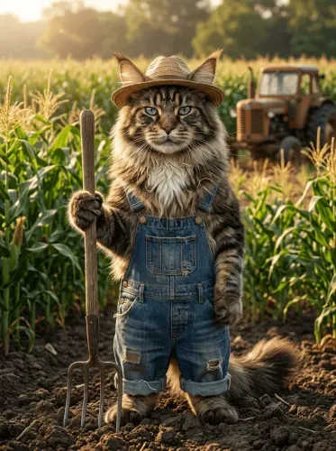 Realistic Farmer Cat Straw Hat Portrait