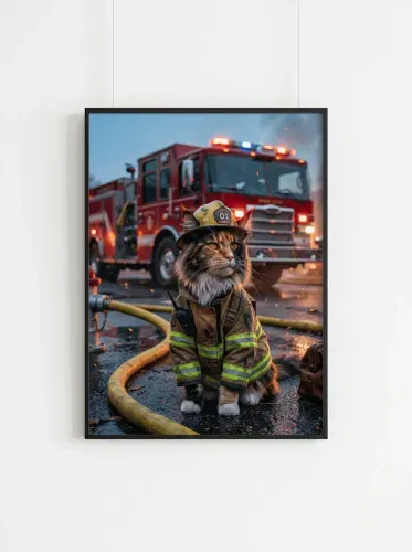 Realistic Firefighter Cat Heroic Portrait framed preview