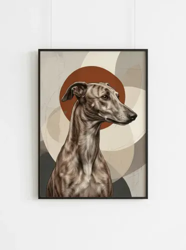 Realistic Greyhound Profile Rust Circle Portrait framed preview