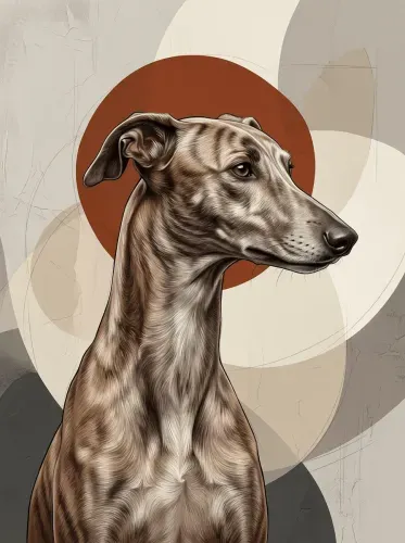 Realistic Greyhound Profile Rust Circle Portrait