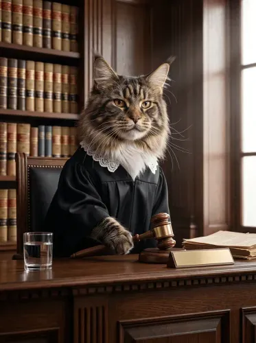 Realistic Judge Cat Lace Collar Portrait