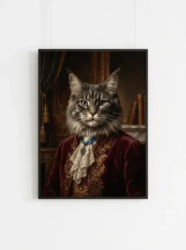 Realistic Oil Cat Royal Velvet Portrait framed preview