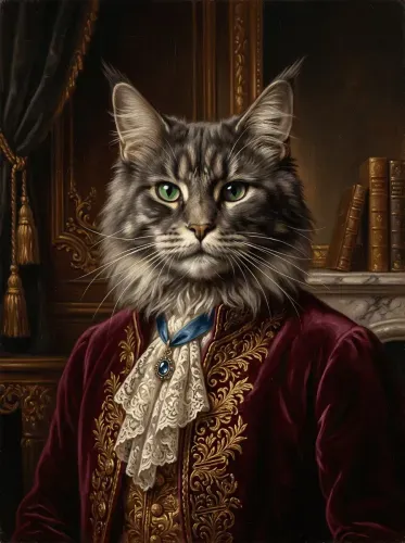 Realistic Oil Cat Royal Velvet Portrait