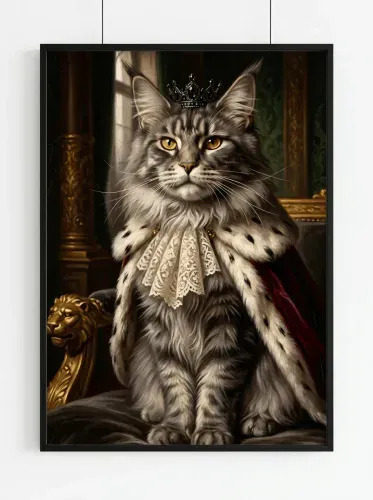 Realistic Oil Crowned Majestic Cat Portrait framed preview