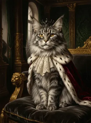 Realistic Oil Crowned Majestic Cat Portrait