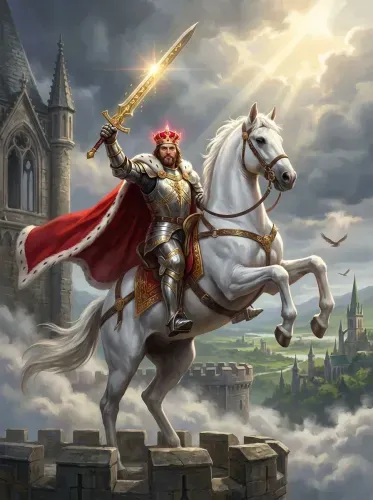 Realistic Oil King Golden Sword White Steed