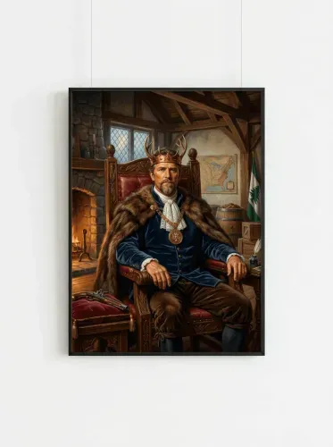 Realistic Oil Painting Antler Crown Throne Portrait framed preview