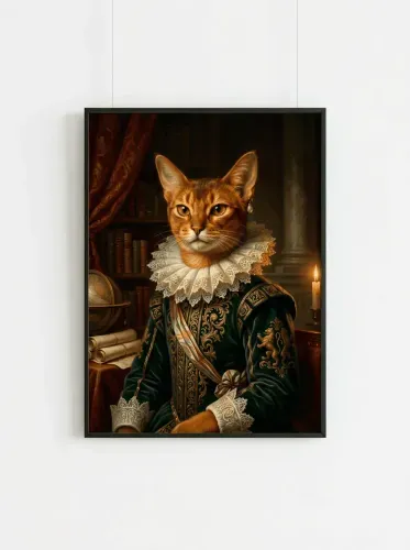 Realistic Oil Painting Aristocrat Cat Pearl Earring framed preview