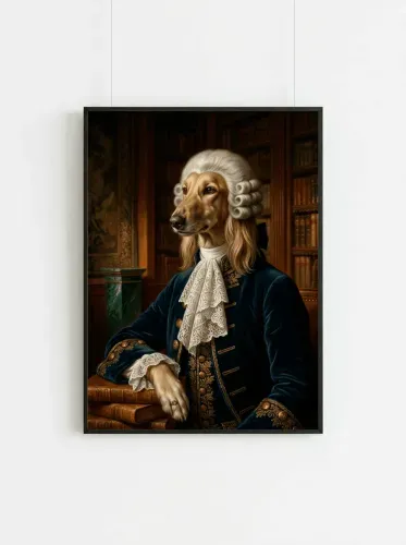 Realistic Oil Portrait Aristocratic Dog Library framed preview