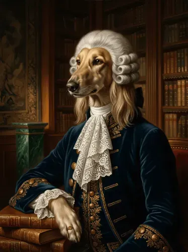 Realistic Oil Portrait Aristocratic Dog Library