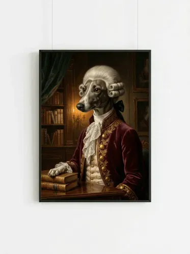 Realistic Oil Portrait Aristocratic Dog Wig framed preview