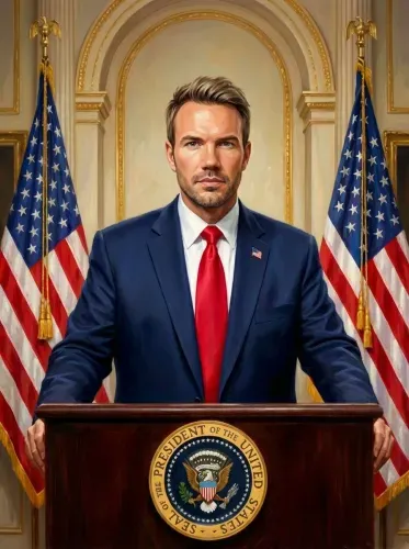 Realistic Oil Portrait Presidential Podium