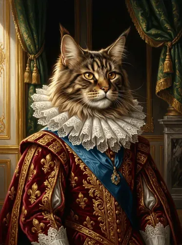 Realistic Oil Portrait Regal Cat Aristocrat
