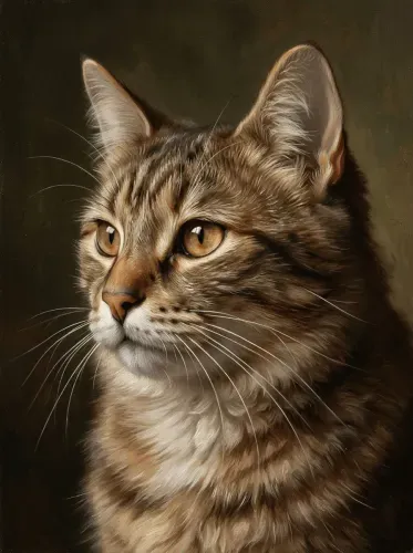 Realistic Oil Portrait Tabby Cat Golden Eyes