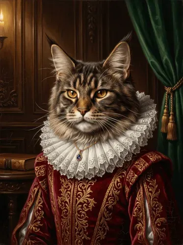 Realistic Oil Portrait Tabby Cat Royal Ruff