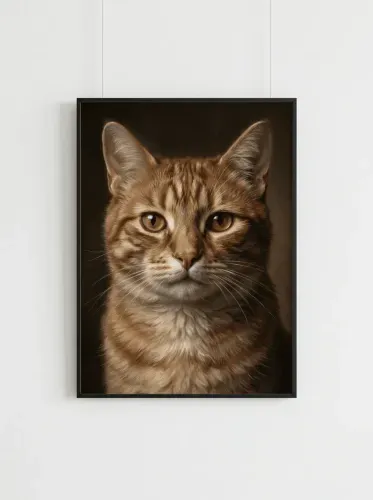 Realistic Oil Tabby Cat Golden Eyes Portrait framed preview