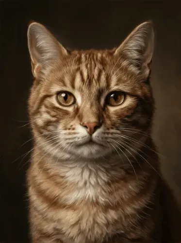 Realistic Oil Tabby Cat Golden Eyes Portrait