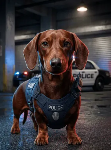 Realistic Police K9 Unit Dachshund Portrait