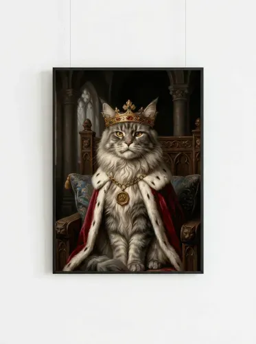 Realistic Regal Cat Crown Gold Chain Portrait framed preview