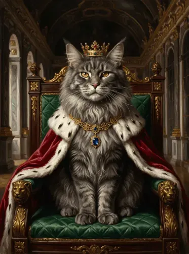 Realistic Royal Cat Crown Throne Portrait