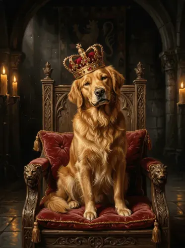 Realistic Royal Golden Retriever Throne Portrait