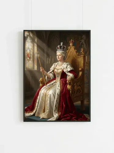 Realistic Royal Portrait Crown Ermine Robe framed preview