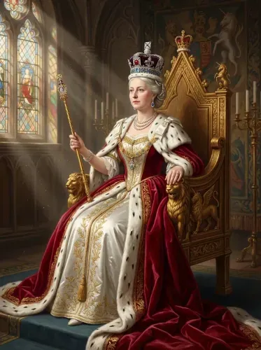 Realistic Royal Portrait Crown Ermine Robe
