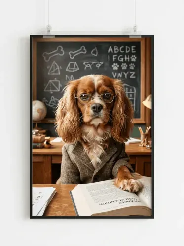 Realistic Scholar Dog Glasses Portrait framed preview