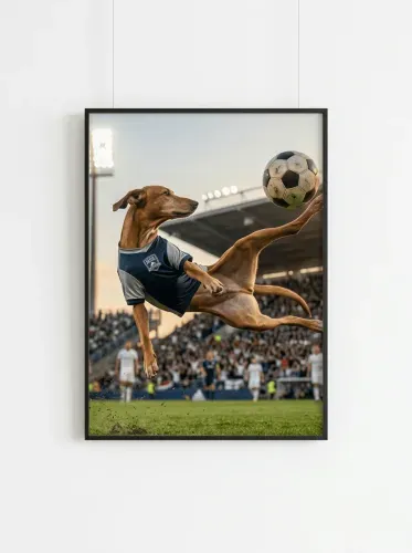 Realistic Soccer Dog Bicycle Kick Stadium framed preview