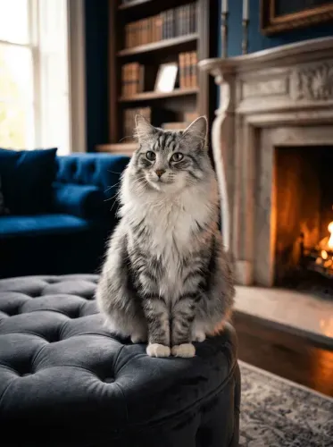 Realistic Tabby Cat Fireplace Portrait