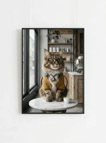 Realistic Tabby Cat Glasses Mustard Cardigan framed preview