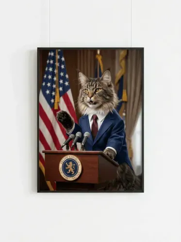 Realistic Tabby Cat Political Portrait Podium framed preview