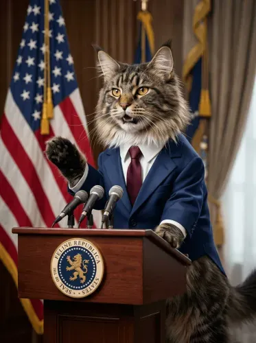 Realistic Tabby Cat Political Portrait Podium