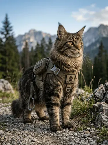 Realistic Tactical Cat Mountain Adventure