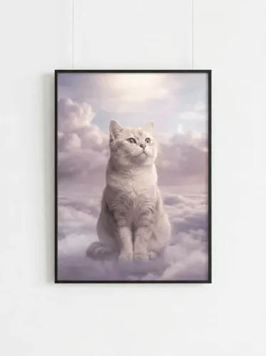 Realistic White Cat Cloud Heaven Portrait framed preview