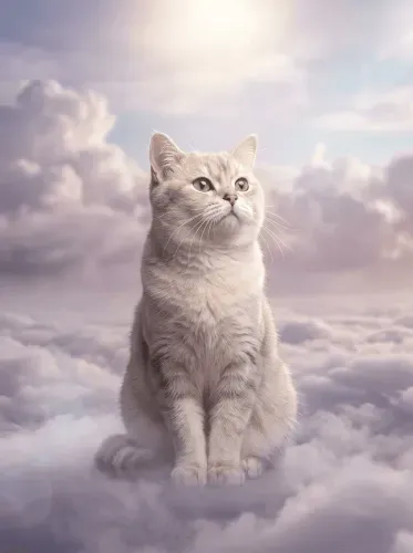 Realistic White Cat Cloud Heaven Portrait