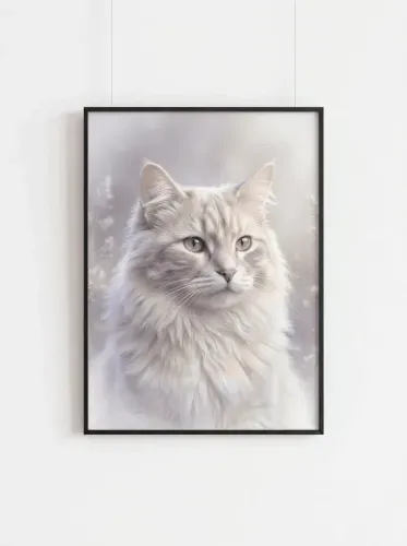 Realistic White Cat Golden Eyes Portrait framed preview