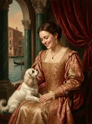 Renaissance Oil Portrait Venetian Palazzo Woman