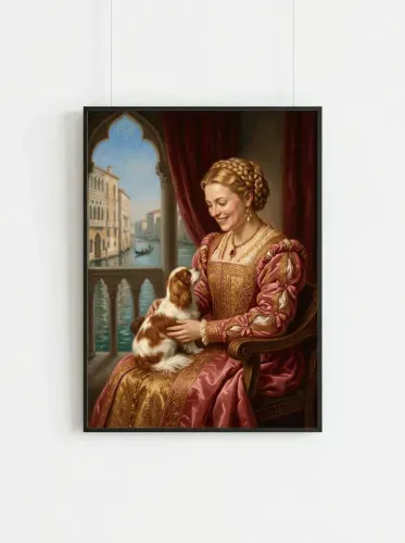 Renaissance Oil Portrait Venetian Window Lady framed preview