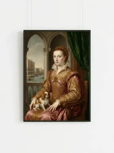 Renaissance Oil Portrait Woman Spaniel Companion framed preview