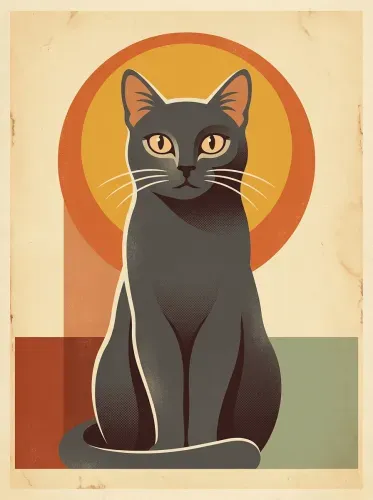 Retro Art Deco Black Cat Golden Halo