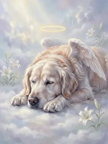 Soft Pastel Angel Dog Halo Wings framed preview