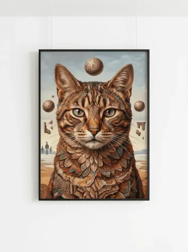 Surrealist Mystic Cat Rune Orbs Portrait framed preview