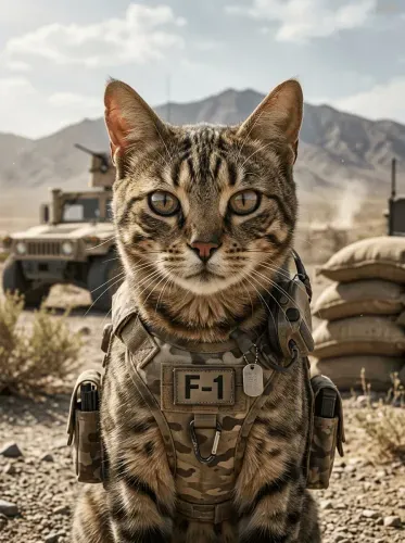 Tactical Gear Tabby Cat Military Portrait
