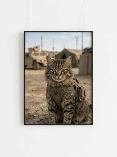 Tactical Tabby Cat Military Portrait Desert Base framed preview