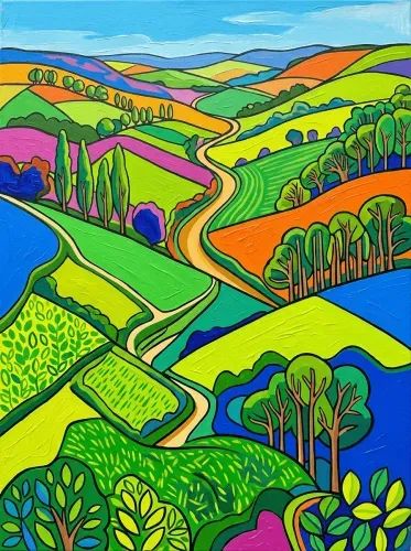 Vibrant Acrylic Rolling Hills Landscape