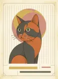 Art Deco Calico Cat Portrait Print